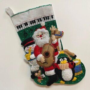 Bucilla Christmas Stocking "Rock & Roll Santa" 84587 Completed